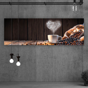 Spannrahmenbild Kaffeetasse mit herzförmigen Dampf Panorama