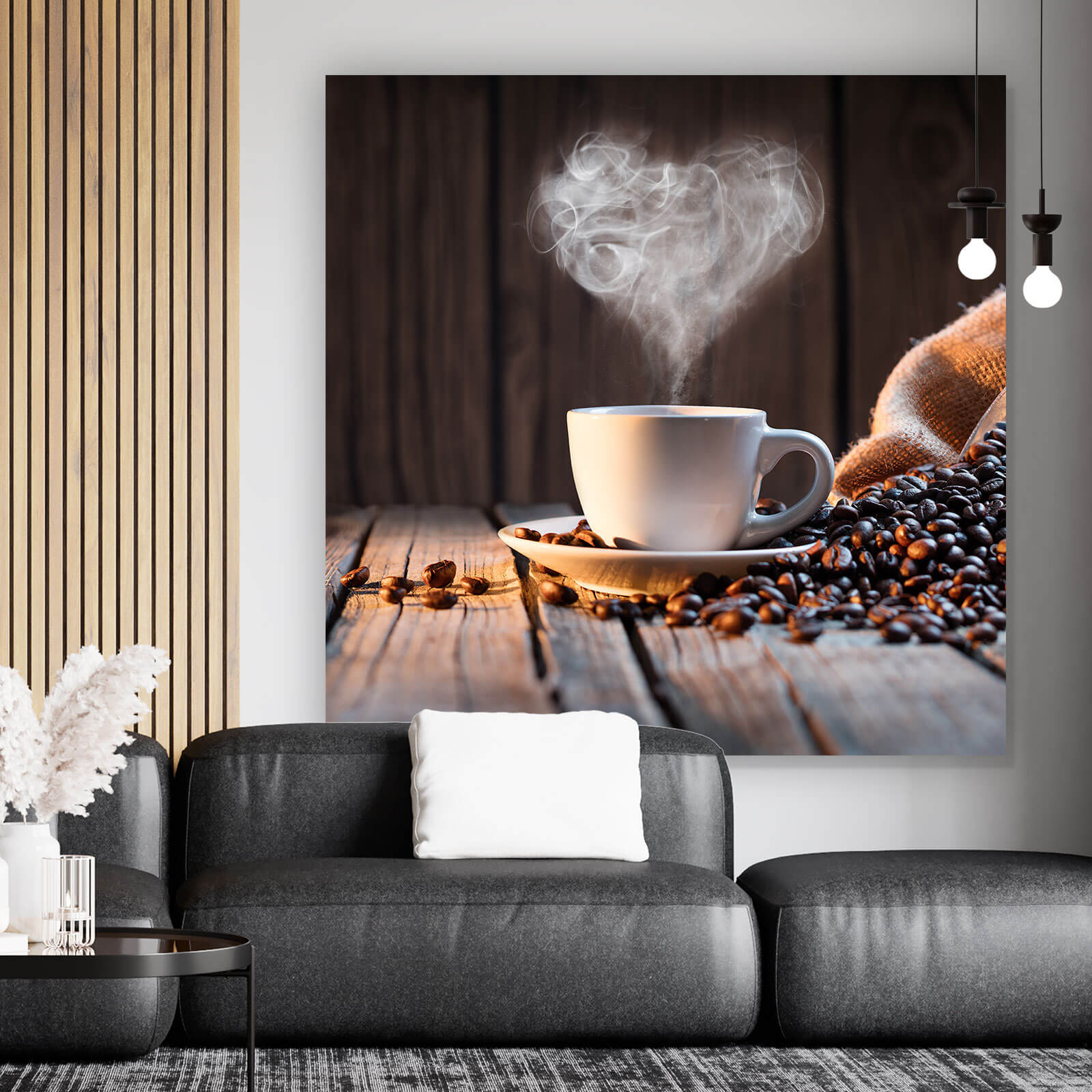 Leinwandbild Kaffeetasse mit herzförmigen Dampf Quadrat