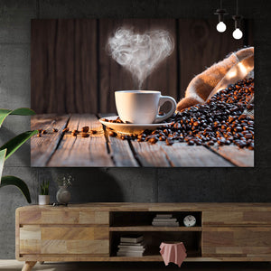 Leinwandbild Kaffeetasse mit herzförmigen Dampf Querformat
