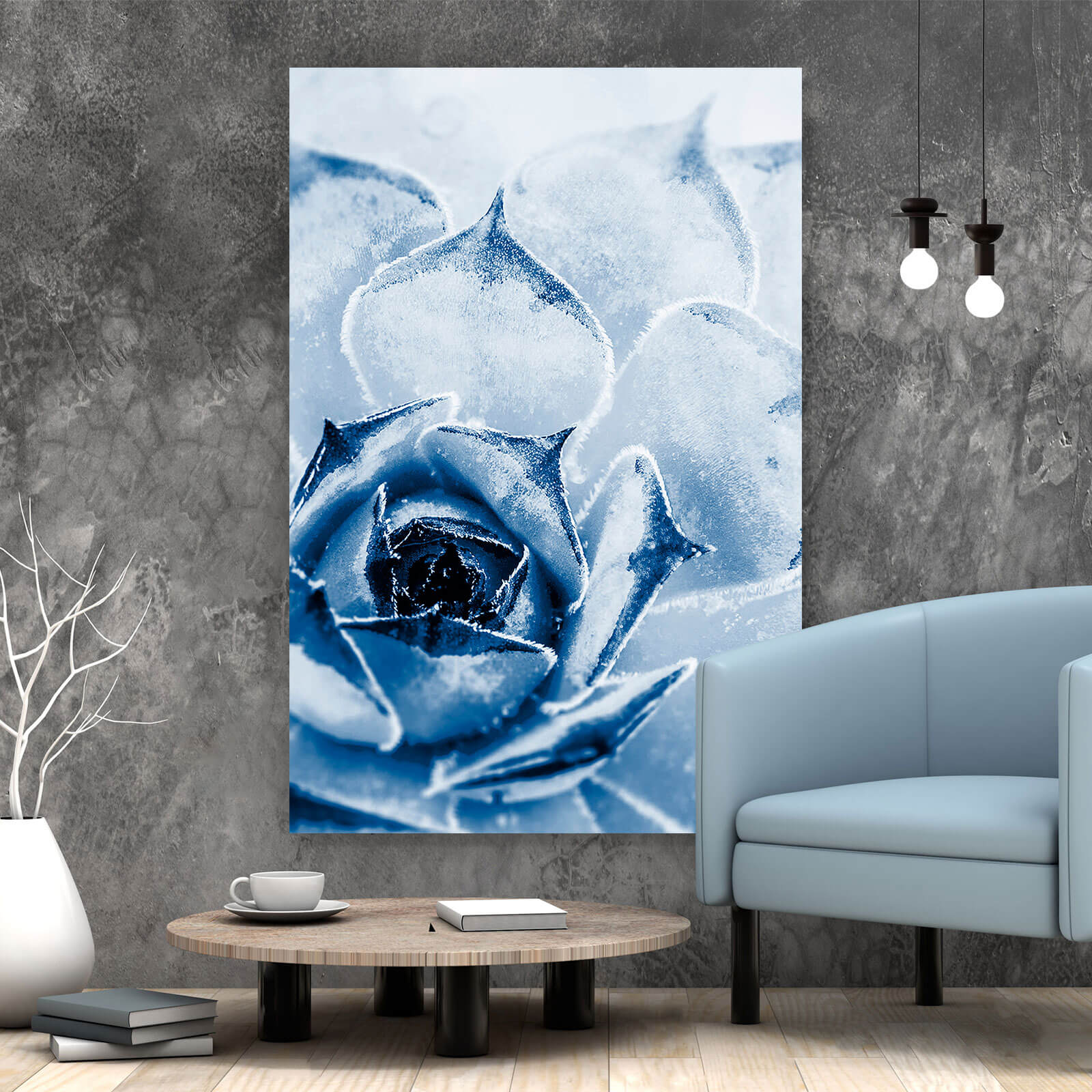 Leinwandbild Kaktus Sukkulente Blau Hochformat