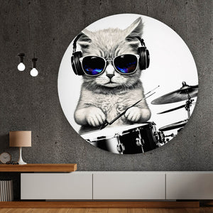 Aluminiumbild gebürstet Katze am Schlagzeug Kreis