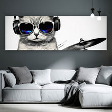 Lade das Bild in den Galerie-Viewer, Aluminiumbild Katze am Schlagzeug Panorama
