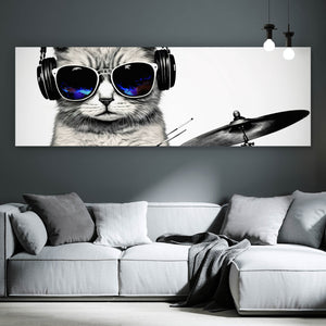 Aluminiumbild Katze am Schlagzeug Panorama