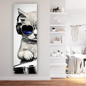 Acrylglasbild Katze am Schlagzeug Panorama Hoch