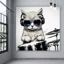 Lade das Bild in den Galerie-Viewer, Acrylglasbild Katze am Schlagzeug Quadrat
