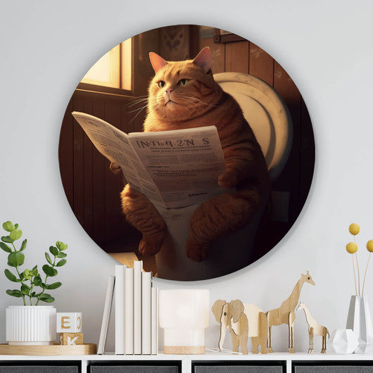 Aluminiumbild gebürstet Katze auf der Toilette Digital Art Kreis