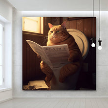 Lade das Bild in den Galerie-Viewer, Aluminiumbild Katze auf der Toilette Digital Art Quadrat
