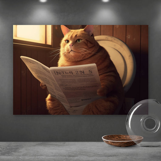 Aluminiumbild Katze auf der Toilette Digital Art Querformat