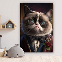 Lade das Bild in den Galerie-Viewer, Aluminiumbild gebürstet Katze im Anzug Digital Art Hochformat
