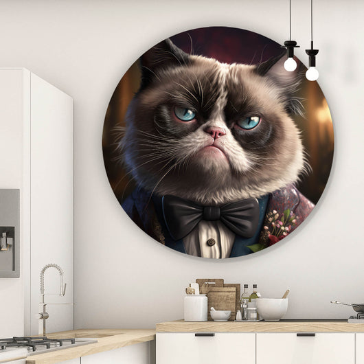 Aluminiumbild gebürstet Katze im Anzug Digital Art Kreis