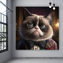 Lade das Bild in den Galerie-Viewer, Leinwandbild Katze im Anzug Digital Art Quadrat
