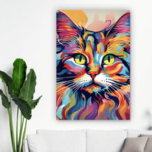 Lade das Bild in den Galerie-Viewer, Aluminiumbild gebürstet Katze in Regenbogenfarben Hochformat
