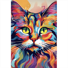 Lade das Bild in den Galerie-Viewer, Aluminiumbild gebürstet Katze in Regenbogenfarben Hochformat
