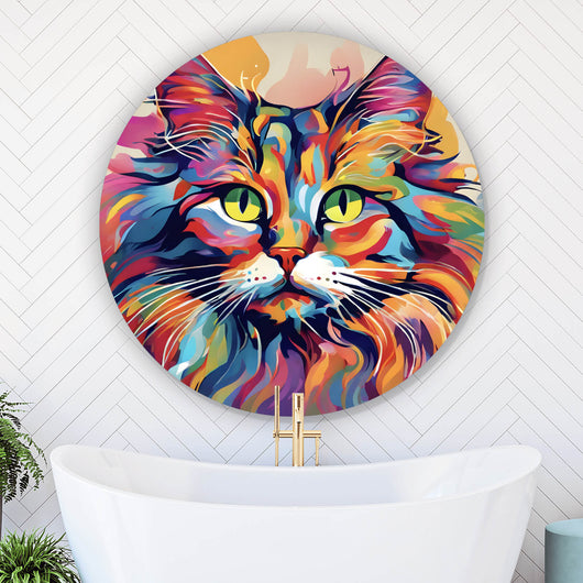 Aluminiumbild Katze in Regenbogenfarben Kreis