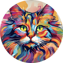 Lade das Bild in den Galerie-Viewer, Aluminiumbild gebürstet Katze in Regenbogenfarben Kreis
