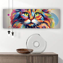 Lade das Bild in den Galerie-Viewer, Aluminiumbild gebürstet Katze in Regenbogenfarben Panorama
