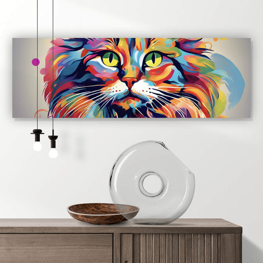 Acrylglasbild Katze in Regenbogenfarben Panorama