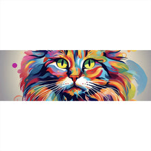 Lade das Bild in den Galerie-Viewer, Aluminiumbild gebürstet Katze in Regenbogenfarben Panorama
