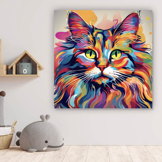 Acrylglasbild Katze in Regenbogenfarben Quadrat