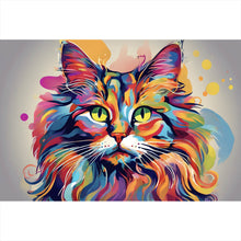 Lade das Bild in den Galerie-Viewer, Aluminiumbild Katze in Regenbogenfarben Querformat
