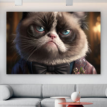 Lade das Bild in den Galerie-Viewer, Aluminiumbild Katze im Anzug Digital Art Querformat
