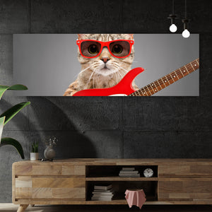 Aluminiumbild gebürstet Katze mit Gitarre Panorama