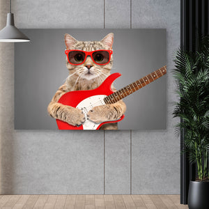 Aluminiumbild gebürstet Katze mit Gitarre Querformat