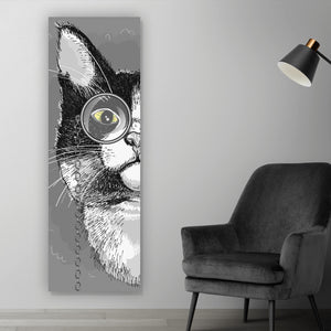 Spannrahmenbild Katze mit Monokel Panorama Hoch