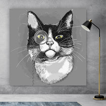 Lade das Bild in den Galerie-Viewer, Aluminiumbild gebürstet Katze mit Monokel Quadrat

