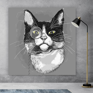 Aluminiumbild Katze mit Monokel Quadrat