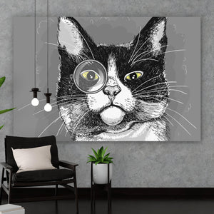 Spannrahmenbild Katze mit Monokel Querformat