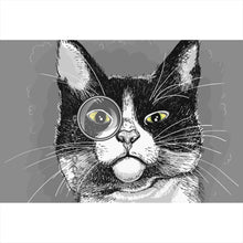 Lade das Bild in den Galerie-Viewer, Aluminiumbild gebürstet Katze mit Monokel Querformat
