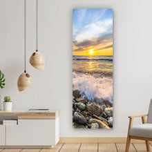Lade das Bild in den Galerie-Viewer, Aluminiumbild gebürstet Kiesstrand in Korsika Panorama Hoch
