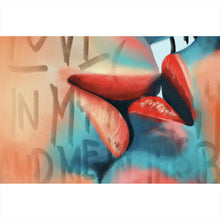 Lade das Bild in den Galerie-Viewer, Spannrahmenbild Küssende Lippen Street Art Querformat
