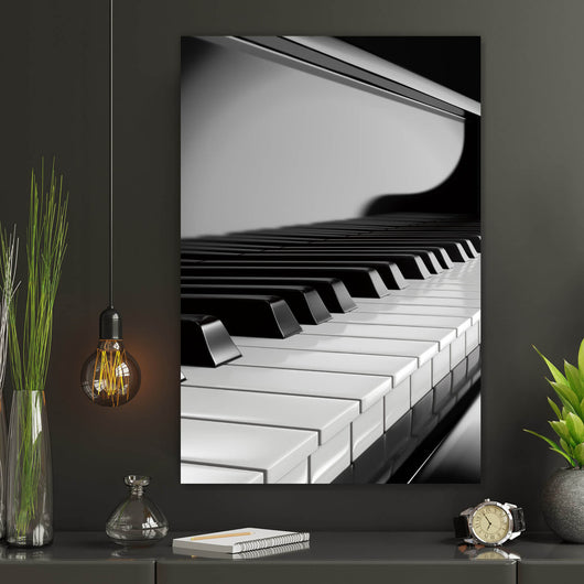Spannrahmenbild Klavier auf schwarzem Hintergrund Hochformat