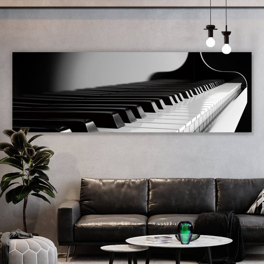 Poster Klavier auf schwarzem Hintergrund Panorama