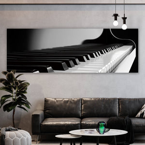 Aluminiumbild Klavier auf schwarzem Hintergrund Panorama