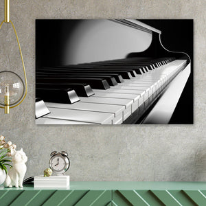 Acrylglasbild Klavier auf schwarzem Hintergrund Querformat