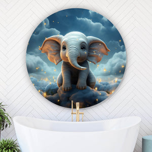 Aluminiumbild gebürstet Kleines Elefantenkind im Himmel Kreis