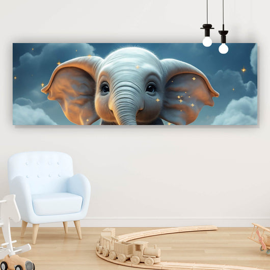 Aluminiumbild gebürstet Kleines Elefantenkind im Himmel Panorama