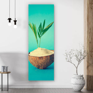 Acrylglasbild Kokosnuss mit Palmenblätter Panorama Hoch