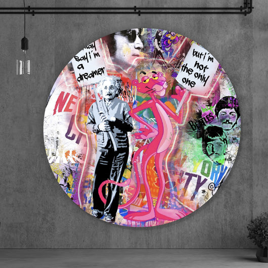 Aluminiumbild gebürstet Stars und Comic Pink Pop Art No.2 Kreis