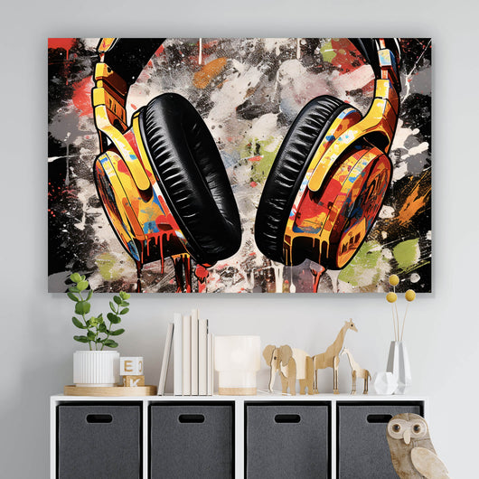 Aluminiumbild Kopfhörer Headphone Pop Art Querformat