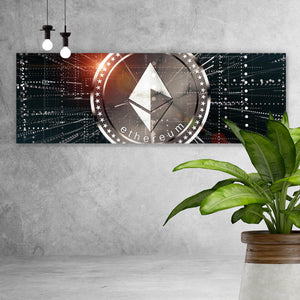 Acrylglasbild Kryptowährung im virtuellen Netzwerk Panorama
