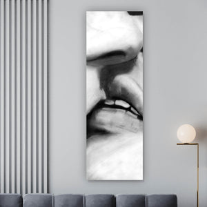 Aluminiumbild gebürstet Küssende Lippen Vintage Zeichenstil Panorama Hoch
