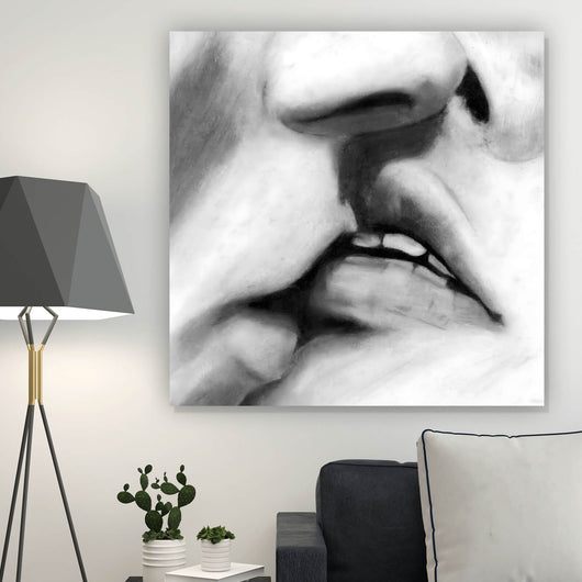 Leinwandbild Küssende Lippen Vintage Zeichenstil Quadrat
