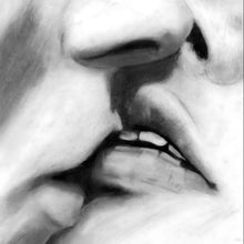 Lade das Bild in den Galerie-Viewer, Leinwandbild Küssende Lippen Vintage Zeichenstil Quadrat
