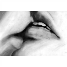 Lade das Bild in den Galerie-Viewer, Aluminiumbild gebürstet Küssende Lippen Vintage Zeichenstil Querformat
