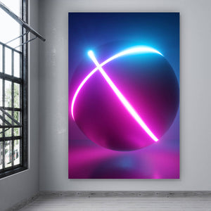 Acrylglasbild Kugel mit Neon Linien Hochformat