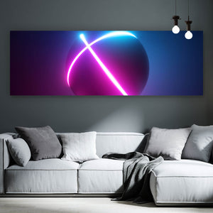 Spannrahmenbild Kugel mit Neon Linien Panorama